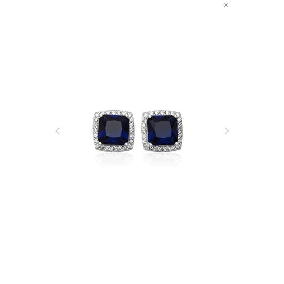 2.5 CT. Lab Sapphire Cushion Cut Halo Stud Earrings~.925 Sterling Silver - Picture 2 of 2